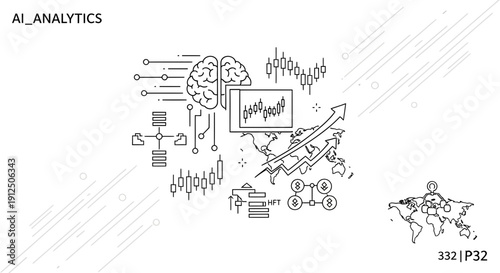 Artificial intelligence analysis and global finance trading concept illustration