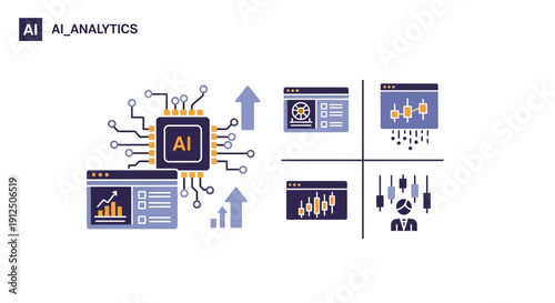 Artificial intelligence and data analytics concept illustration charts diagrams