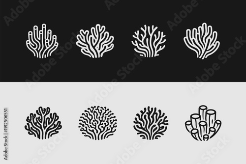 Abstract Coral Reef Marine Life Monoline Icons