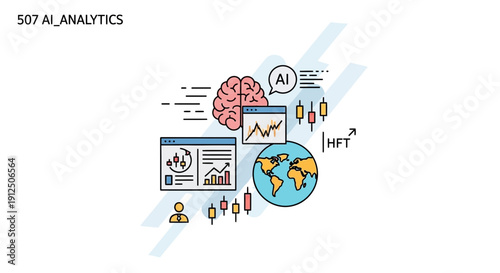 Artificial intelligence and global data analysis vector illustration