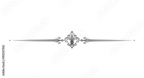 A sleek and timeless black fleur de lis symbol on a horizontal line, exuding sophistication and heritage, perfect for logos, emblems, and decorative designs in scalable vector format.