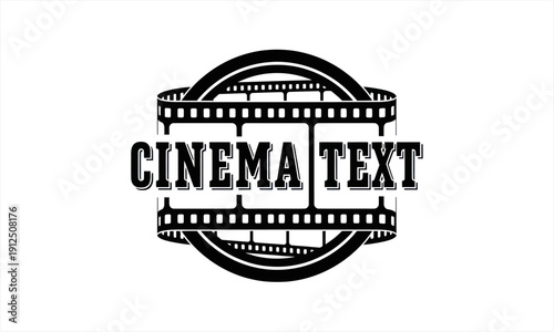 Cinema Text Logo with Film Strip Design.