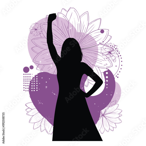 Celebrating Women's Day with a silhouette of a confident woman standing tall with flowers