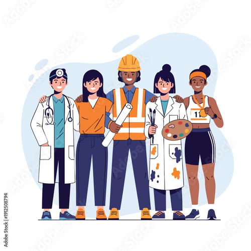 Diverse professionals celebrating Womens Day together in a vibrant illustration of unity and solidarity