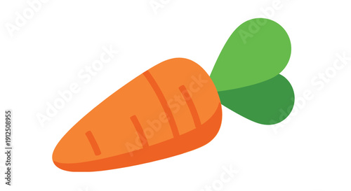 Simple graphic illustration of a single orange carrot vegetable with a vibrant green leafy top 