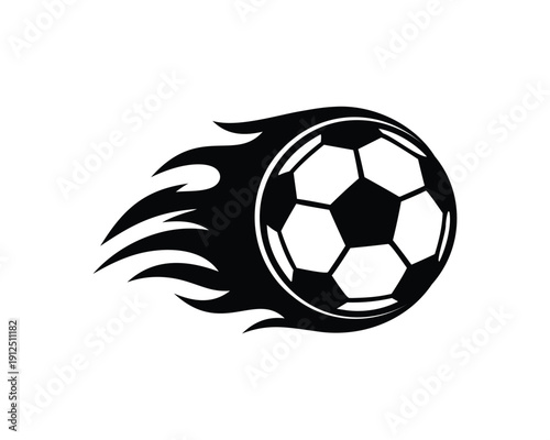 Soccer Ball on Fire Vector – Black Silhouette with Speed Flames Trail
