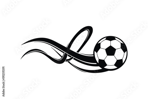 Soccer Ball Ribbon Curve Vector – Stylized Black and White Swoosh Design