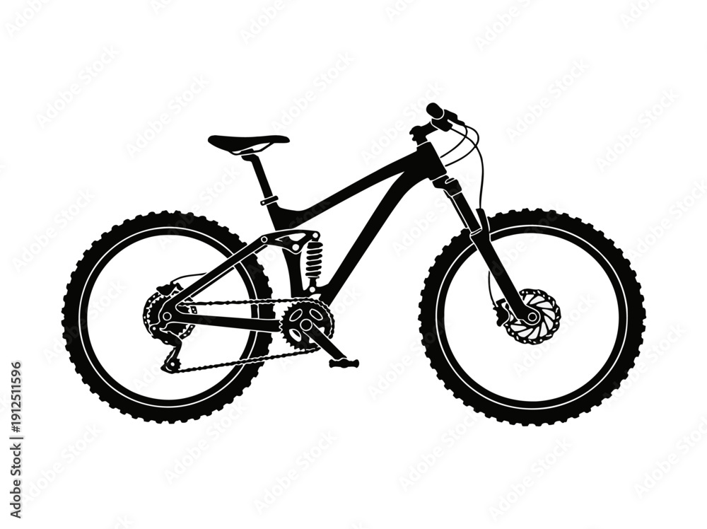Fototapeta premium Mountain Bike Illustration with Shock Absorber and Knobby Tires.eps Vector Graphic