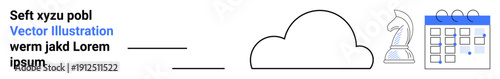 Cloud technology, strategic planning, scheduling tools, business strategy, project management, innovation. A cloud icon, chess knight and calendar. Cloud technology and strategic planning concepts