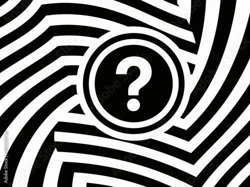 Maze illustration with question mark symbol in the center viewed from above