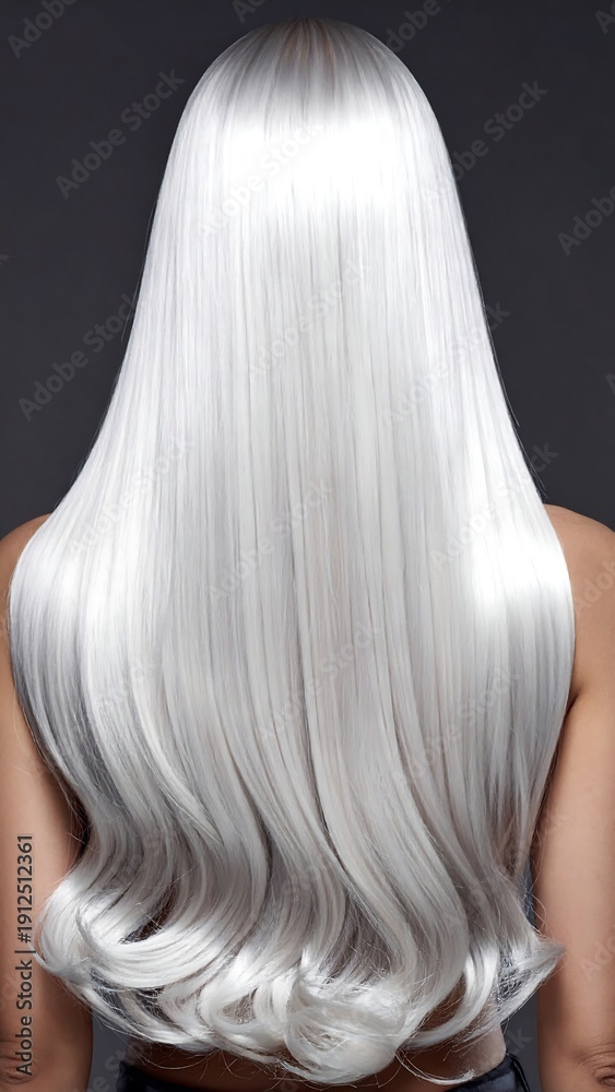 Naklejka premium A woman's long silver hair cascading down her back