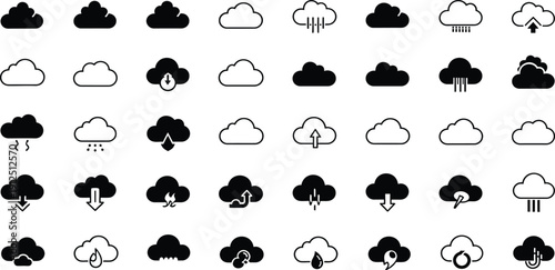 Collection of various cloud shapes and symbols