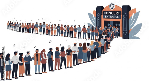 Large crowd of people queuing for concert entrance event.