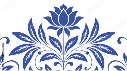 Graceful blue lotus flower and foliage vector illustration for elegant design projects