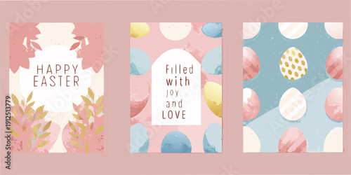 Watercolor easter card set with floral and egg patterns