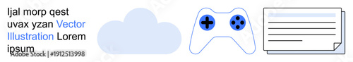 Cloud services, online gaming, tech communication, digital storage, virtual platforms, software integration. Cloud icon, game controller digital text elements. Cloud services and online gaming