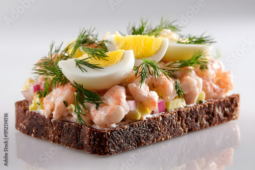 Wallpaper Mural Elegant Open-Faced Sandwich with Shrimp, Egg, and Dill on Isolated White Background Torontodigital.ca