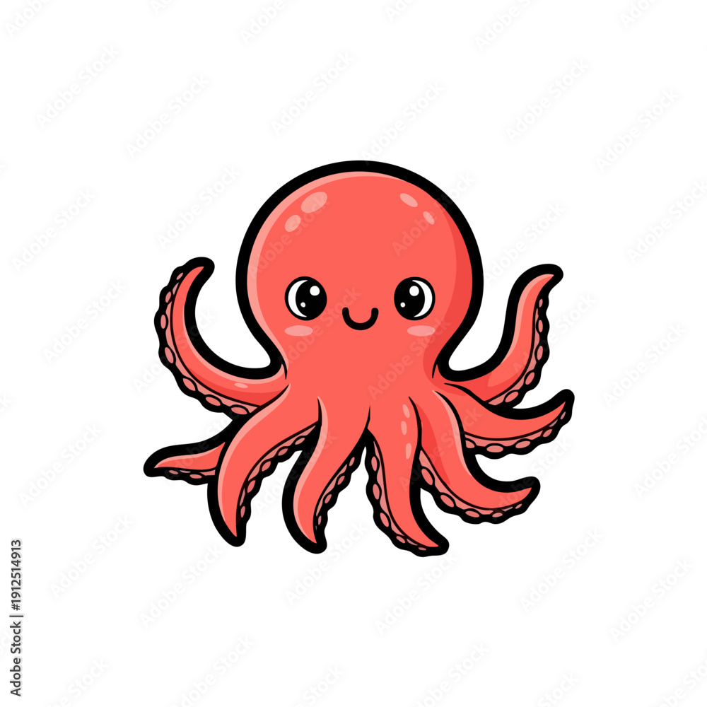 Fototapeta premium Cute Cartoon Red Octopus Character Illustration.
