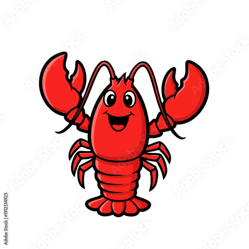 Cute cartoon red lobster with big claws and happy face.