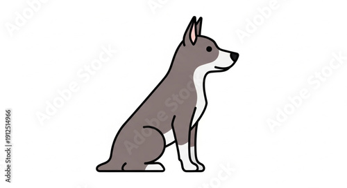 Cute cartoon husky dog sitting and looking to the side.