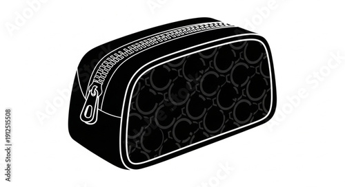 Black patterned toiletry bag with zipper closure.