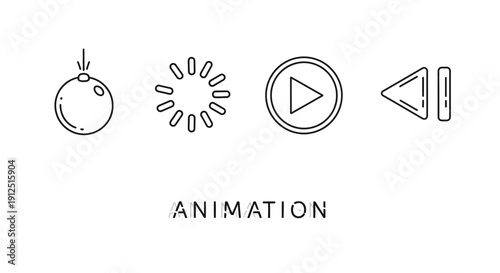 Set of Simple Line Icons: Download, Loading, Play, Rewind - Animation Symbols