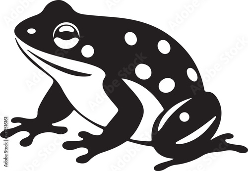 Print Stylized black frog with white spots, a cute and friendly amphibian illustration, perfect for children's themes or nature graphics.