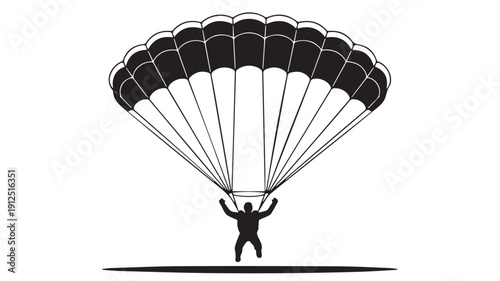 Dynamic Skydiver Silhouette with Open Parachute, Representing Freedom and Adventure in Extreme Sports