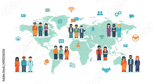 Global network of diverse people connected across the world map.
