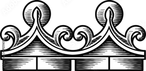 Ornate vintage crown top decorative element with detailed curved shapes and engraved texture design