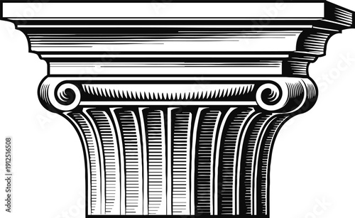 Classical ionic column capital with volutes and fluted shaft architectural illustration