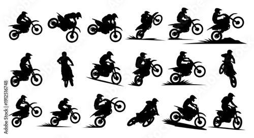 Motocross Rider Silhouettes Performing Stunts on Motorcycles.