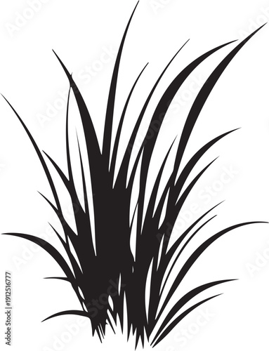 Print Silhouette of a lush clump of grass with sharp, upward-reaching blades, representing nature, growth, and the outdoors.