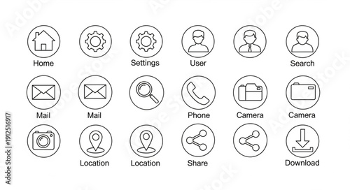 Set of grunge style icons for user interface applications.