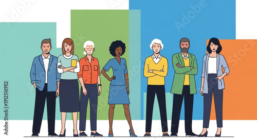 Diverse group of people standing together in a line.