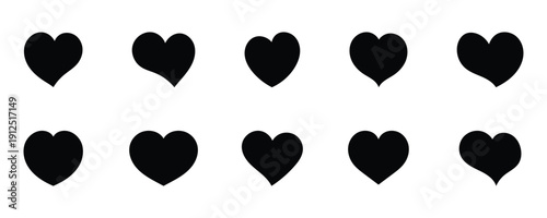 Collection of simple love heart icons set in black colors. This icons set perfect for romantic holiday decoration user interface graphic elements and app design. Eps10