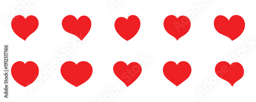 Collection of hand drawn and filled red heart shapes icons set. Various different hand drawn heart icon love collection isolated on transparent background. Romance and love illustrations. Eps10