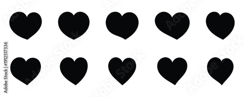 Heart icon set with solid outline love symbols. Love heart icons set flat design. Black  heart  icons illustrating  concepts of love , like, favorite, and health on a clean background. Vector . Eps 10