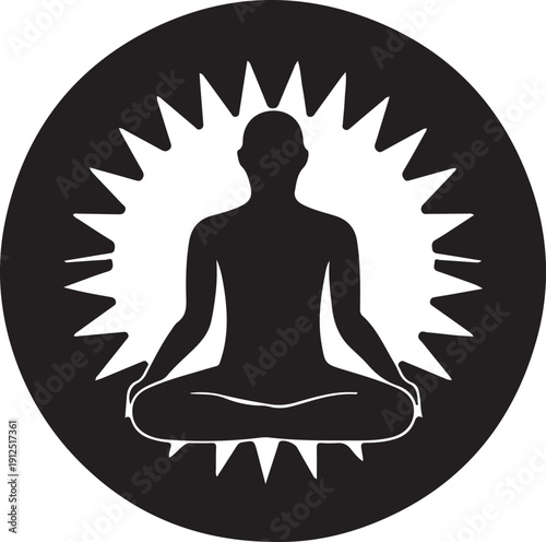 Print Silhouette of a person meditating in a lotus position, surrounded by a radiating aura, representing peace and enlightenment.