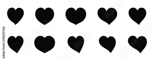 Heart icon set with solid outline love symbols. Love heart icons set flat design. Black  heart  icons illustrating  concepts of love , like, favorite, and health on a clean background. Vector . Eps 10