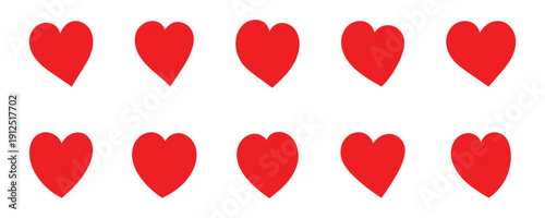 Red love heart vector icon set with romantic symbol collection. This heart icons collection for web and print use, editable vector graphics, flat and stroke style . Vector illustration. 