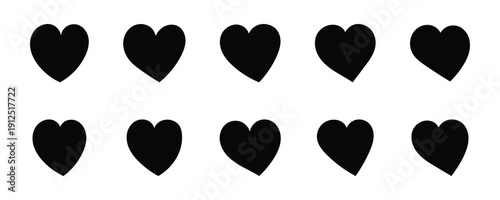 Various different hand drawn heart icon love collection isolated on white background. Black heart symbol for Valentines Day.  A hand drawn black heart shapes expressing love and affection . Eps10