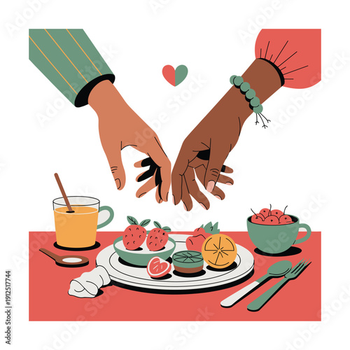 Loving couple sharing breakfast together in romantic morning scene