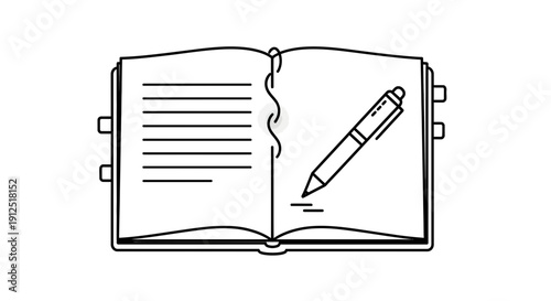 Open Notebook with Pen Writing on Lined Page, Concept of Education, Writing, and Creativity