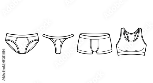 Outline Collection of Underwear and Sports Bra: Briefs, Thong, Boxer, Bralette