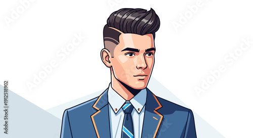 Stylish Young Man in a Blue Suit with Modern Hairstyle.