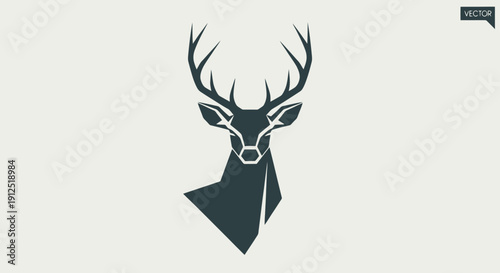 Stylized Deer Head Silhouette with Antlers.