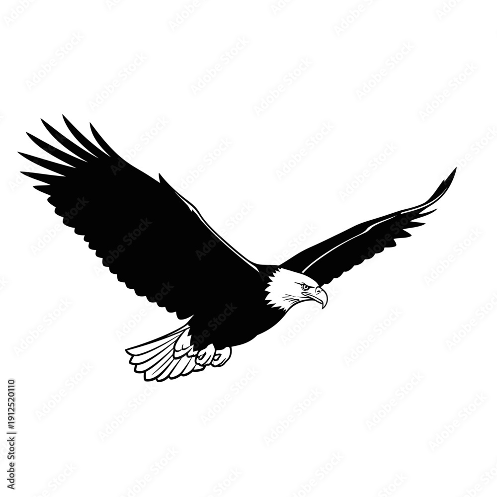 Fototapeta premium Bald Eagle Flying Illustration, American Eagle Mascot Logo, Powerful Bird of Prey Vector Style