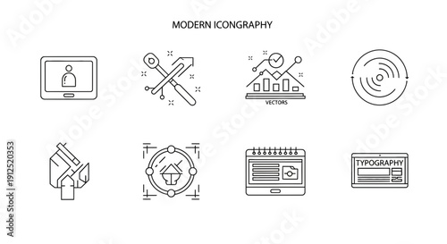 Modern Iconography: Technology, Business, and Data Icons Set