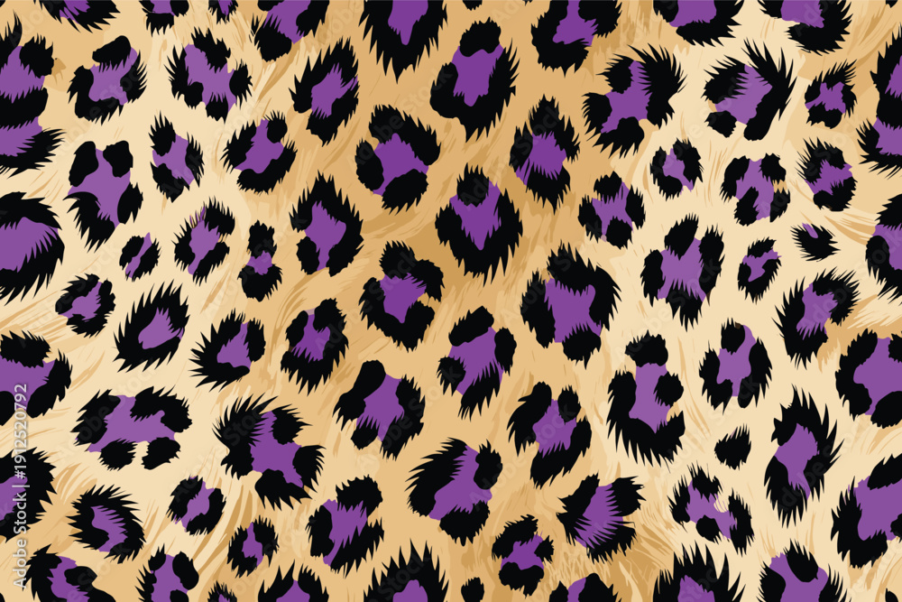 Obraz premium Dynamic Leopard Fur Pattern with Black Purple Spots on Golden Yellow Base